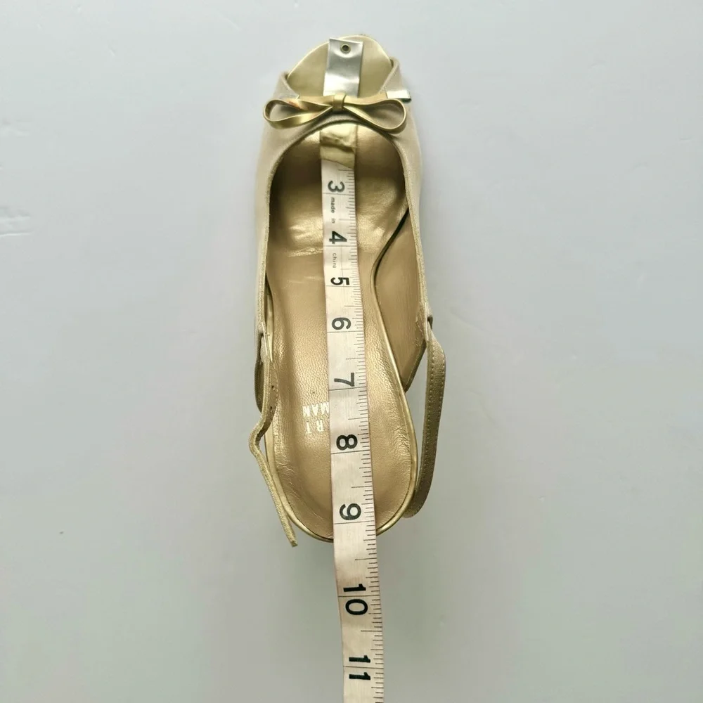 STUART WEITZMAN GOLD PUMP HEELS OPEN TOE SANDALS SLING BACK ADJUSTABLE STRAP 7M - Picture 13 of 14